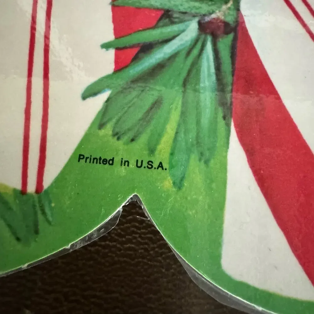 Vintage Christmas Holiday 4 Cut Outs Bell Candy Cane Poinsettia Bird Candle USA